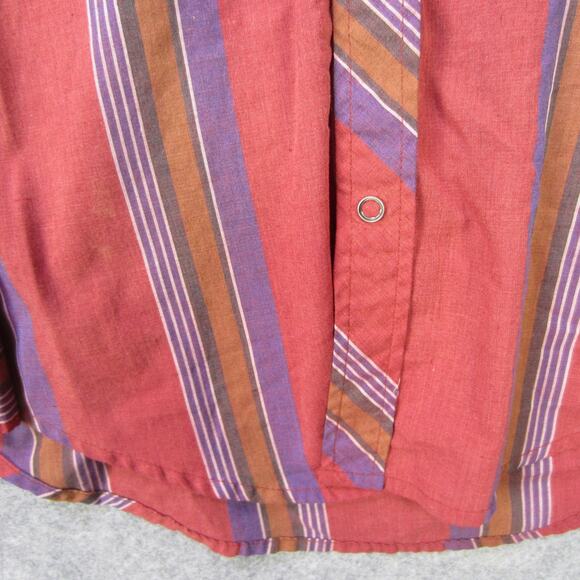 Vintage Open Trails Shirt Mens Medium Red Striped Western Pearl Snap Cowboy 90s - Picture 5 of 12